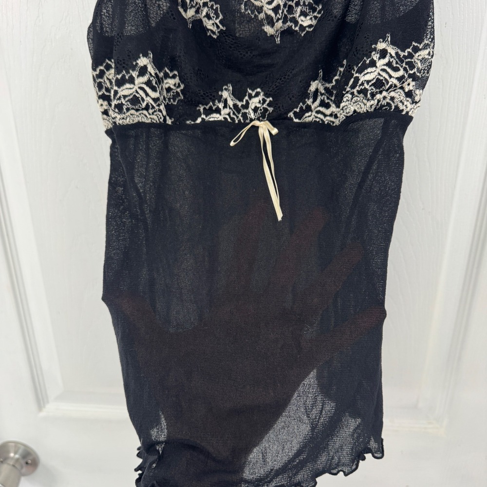 Gilligan & O'Malley Black Mesh Lace Camisole Top Y2K Coquette Trendy Bow Style - Picture 4 of 6